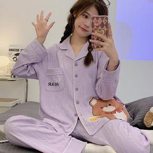 睡衣女新款 韩版 春秋季 棉质薄款 卡通可爱长袖 休闲可外穿家居服套装