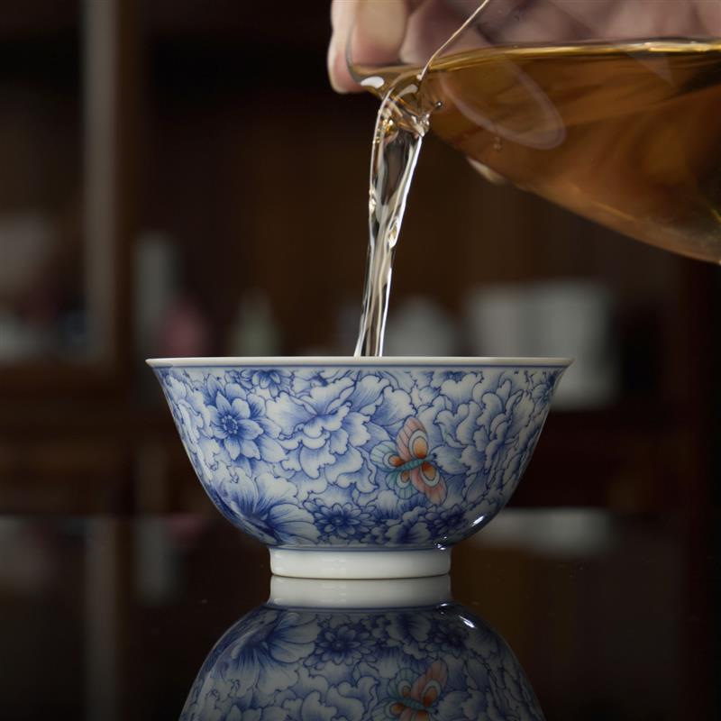 景德镇青花瓷盖碗茶杯陶瓷茶碗釉下岩茶碗盖碗茶碗青花万花