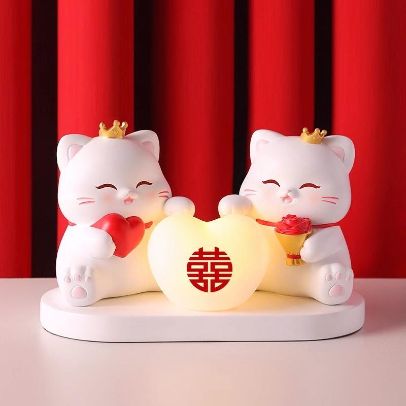 可爱招财猫长明灯摆件新婚礼物送新人结婚床头灯装饰实用订婚礼物