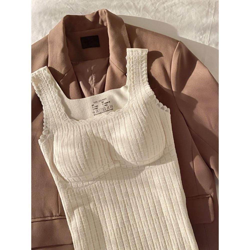 秋冬文胸无热背心胸罩所有在一体固定杯羊毛衬里吊带胸罩外穿内顶