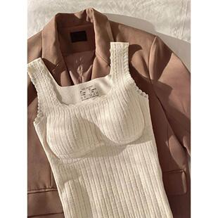 秋冬文胸无热背心胸罩所有在一体固定杯羊毛衬里吊带胸罩外穿内顶