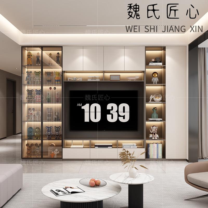 新款电视柜一体组合实木背景客厅2025简约风展示柜收纳全实木落地
