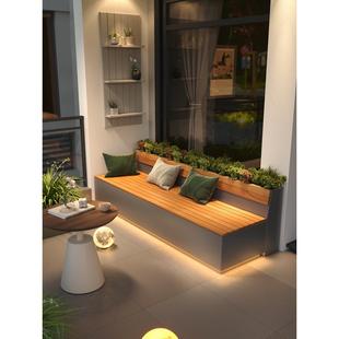 户外不锈钢花箱坐凳组合座椅庭院阳台露台铁艺卡座长方形花槽定制