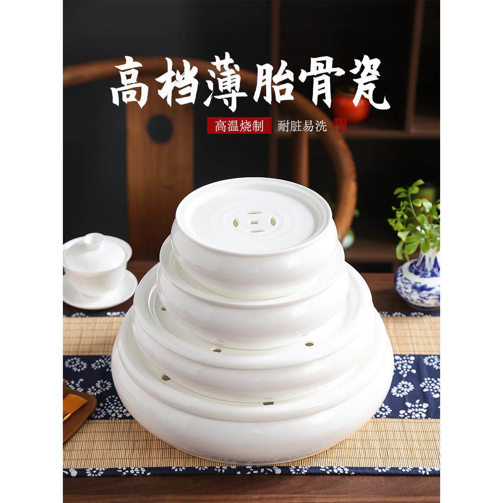 潮汕高端陶瓷圆形纯白骨瓷大号茶盘茶杯盖碗功夫茶具家用小型茶台