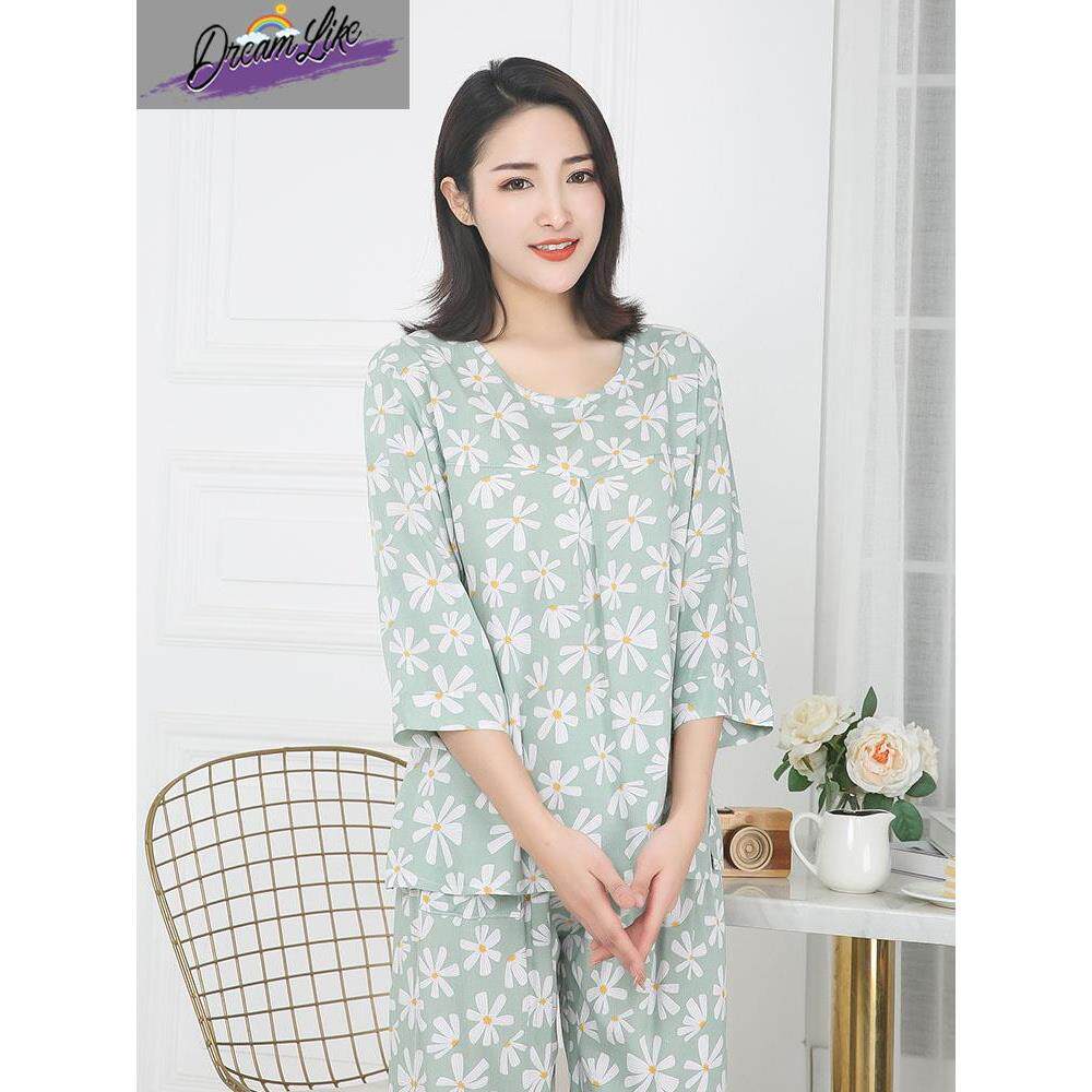 夏季薄款中老年棉绸睡衣女士中袖人造棉家居服大码妈妈装绵绸套装