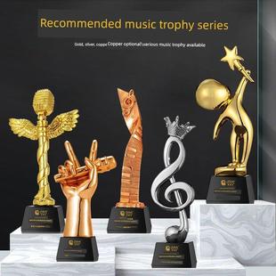 音符音乐水晶奖杯定制金话筒麦克风唱歌钢琴比赛主持人演讲好声音