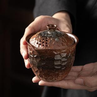 高档陶瓷功夫茶具 柴烧釉手抓壶盖碗单壶家用喝茶杯防烫泡茶碗日式