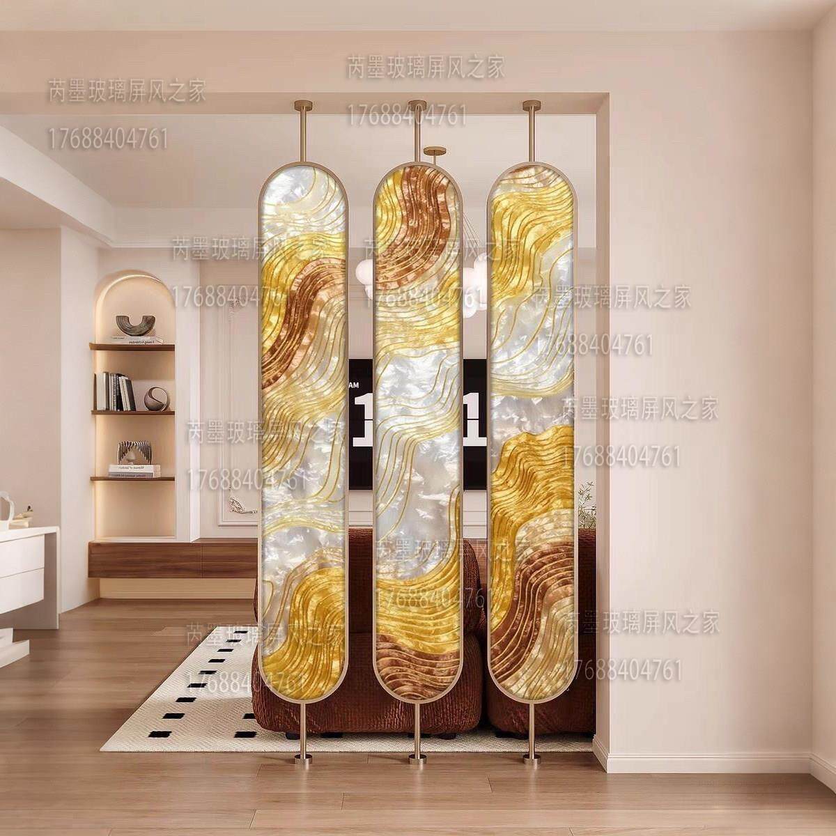 掐丝手绘珐瑯彩法式艺术玻璃客厅卧室玻璃屏风隔断入户正对门玄关