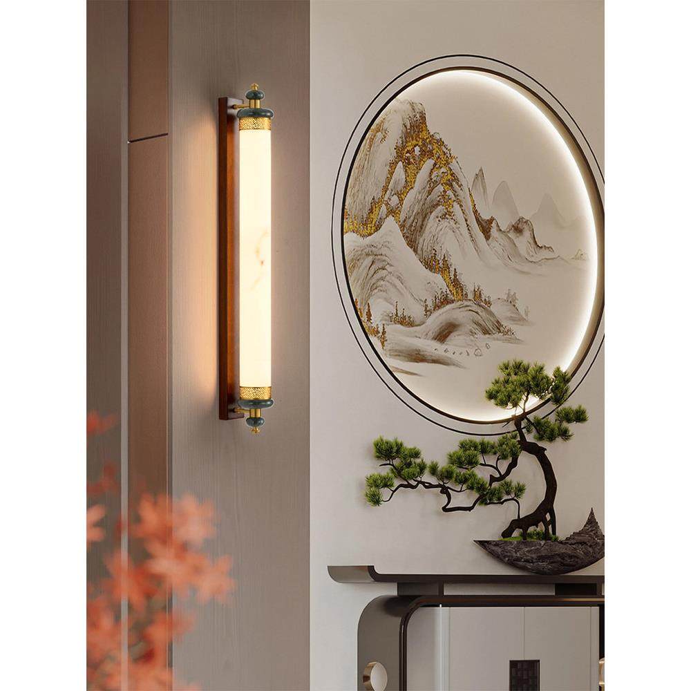 新中式玉石壁灯客厅全铜背景墙灯走廊过道楼梯玄关大气卧室床头灯