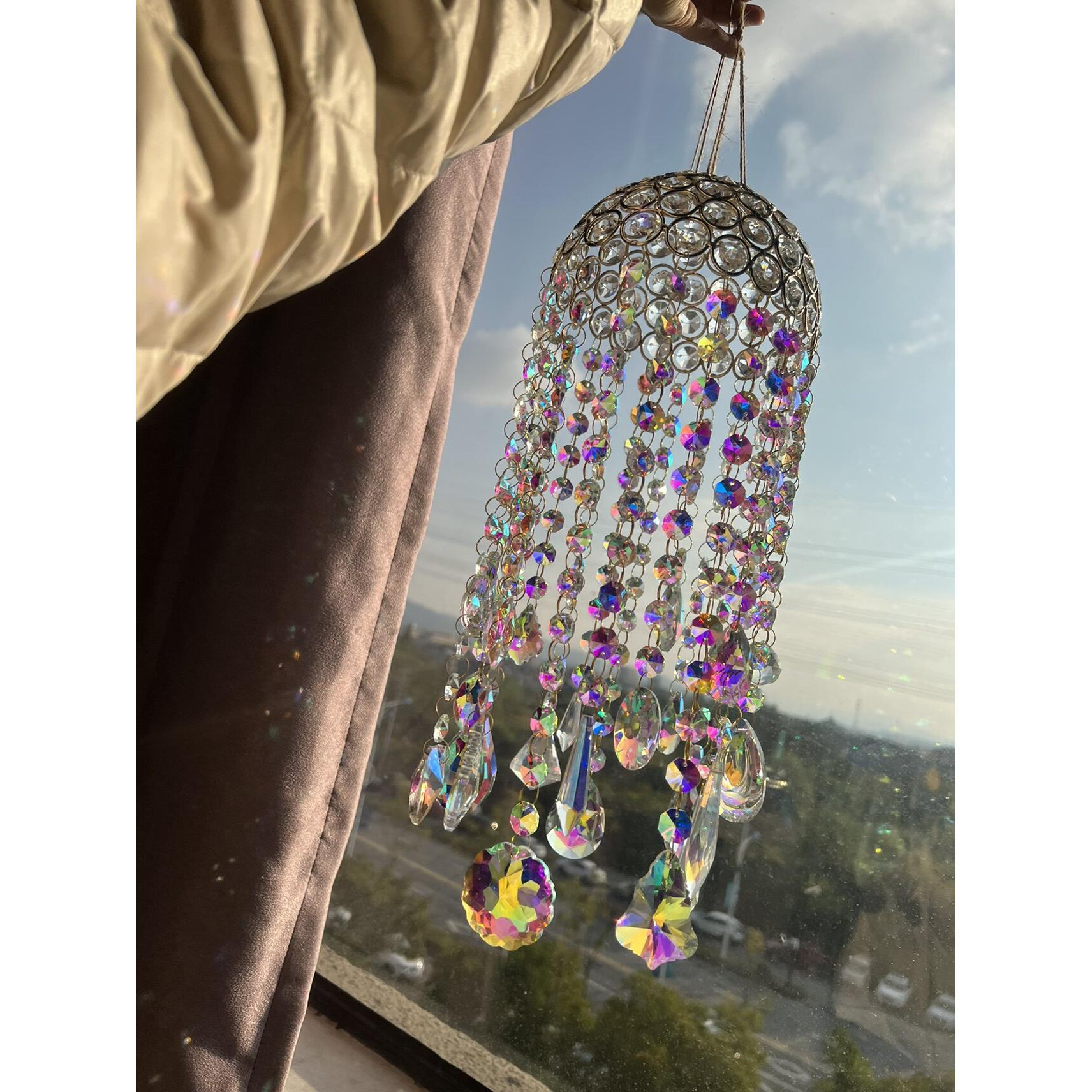 阳光捕手 幻彩光影水晶金属风铃窗户婚礼彩虹挂饰制造机 空中挂饰