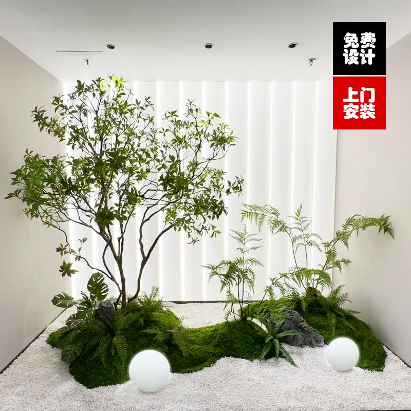 仿真马醉木绿植景观组合假树植物楼梯下造景橱窗角落室内装饰布置