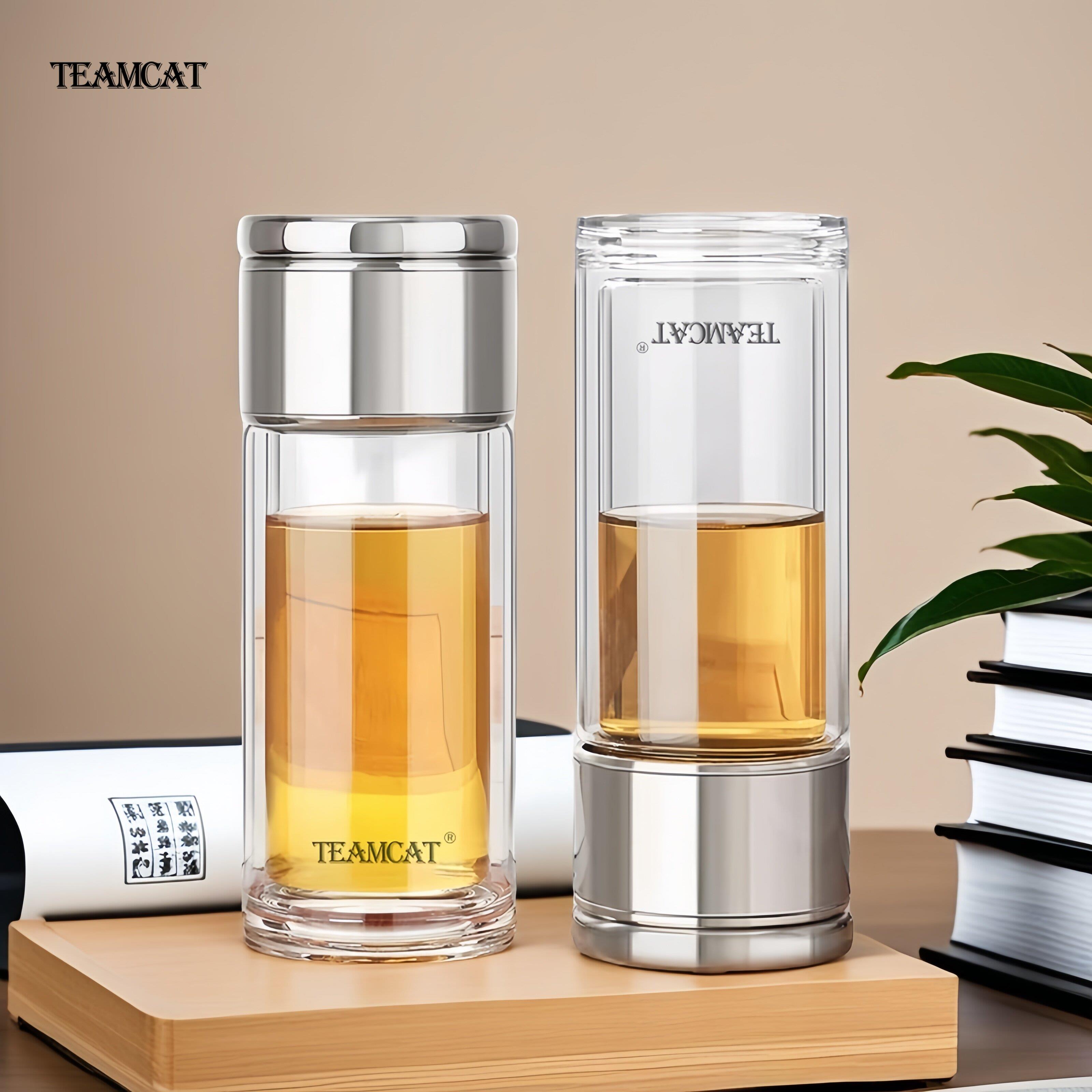 TEAMCAT双层隔热防烫高档玻璃杯男士高硼硅茶水分离泡茶杯女刻字
