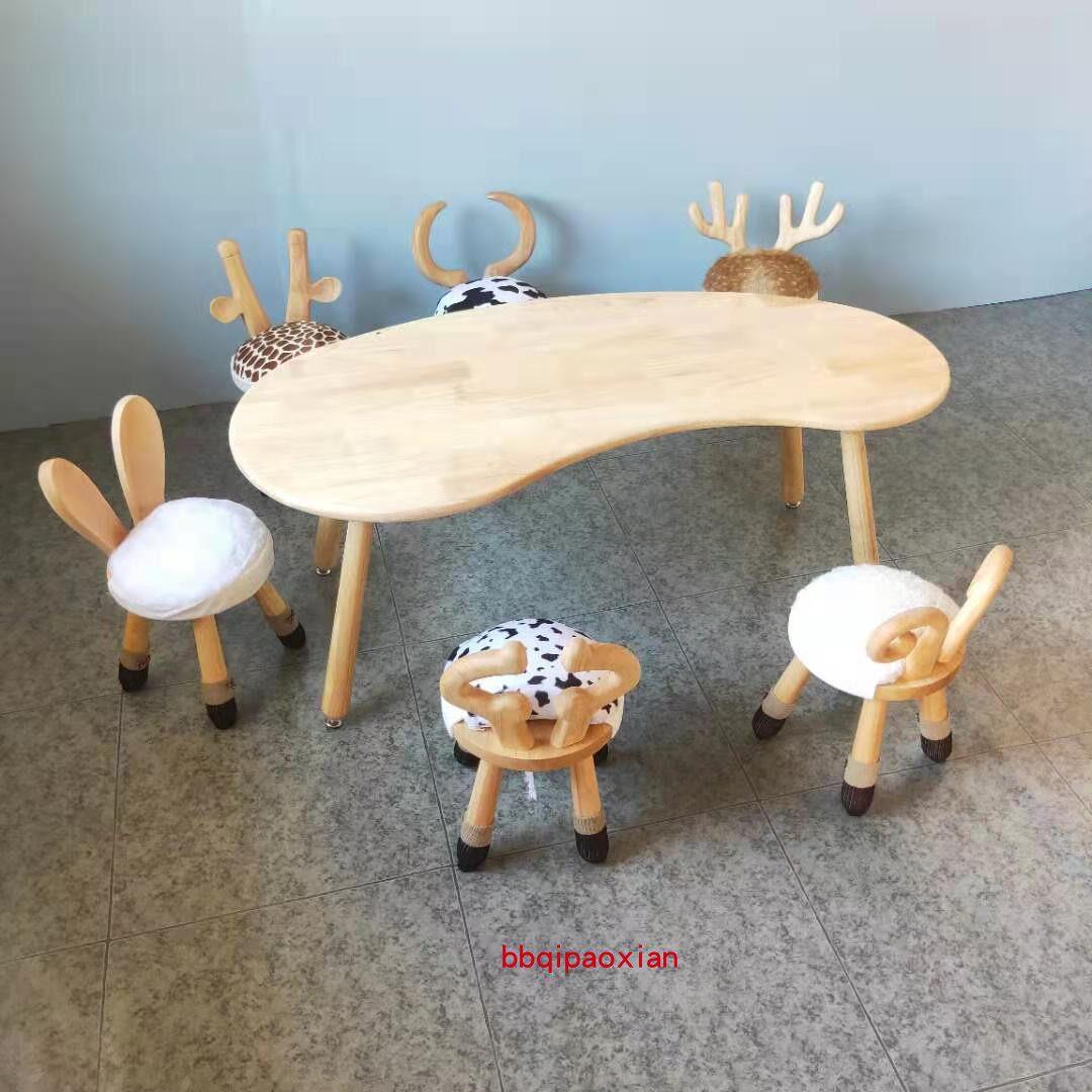 早教幼儿园托育儿童桌实木质宝宝游戏画画手工可定制方圆异形桌