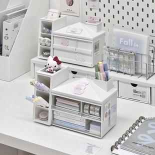 极简风小房子收纳盒ins风书桌面抽屉式文具便利贴分格置物架小笔