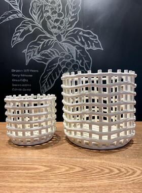北欧风丹麦Ferm Living Ceramic Basket手工陶瓷编织篮工具收纳筐