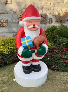 玻璃钢圣诞老人礼盒大型景观圣诞节商场摆件户外装饰彷真雕塑雪人
