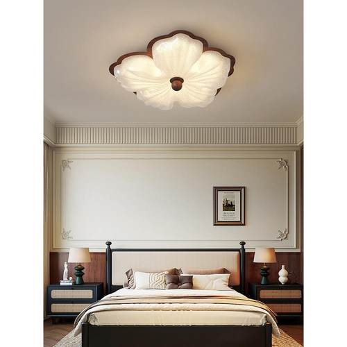 卧室吸顶灯全光谱护眼胡桃木新中国风覆古Wabi-Sabi风格温暖浪漫