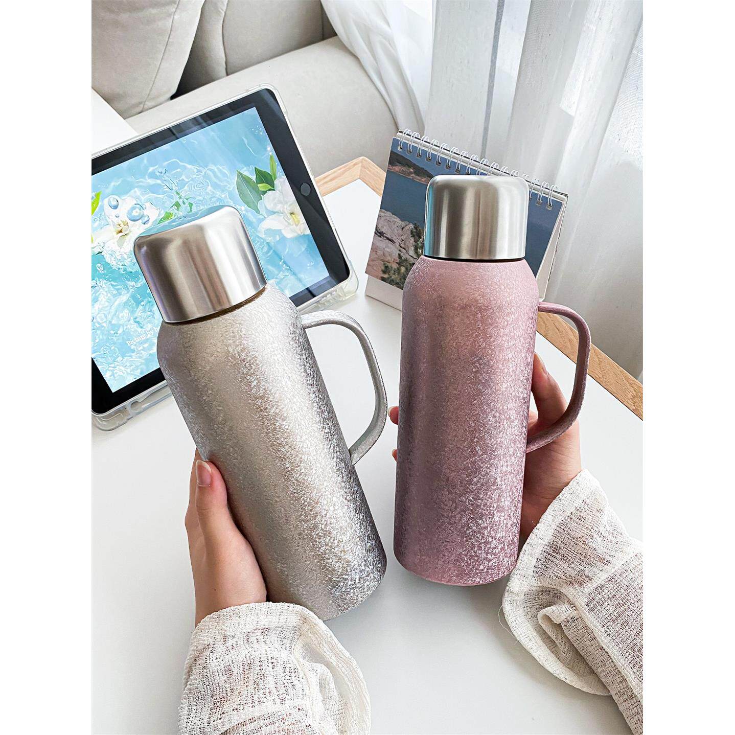 高档焖茶壶显温覆钛养生水杯2025新款冰花纹钛杯男女大容量泡茶杯