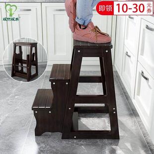 加厚二步加高折叠实木梯凳三步凳室内多功能登高梯子家用楼梯椅子