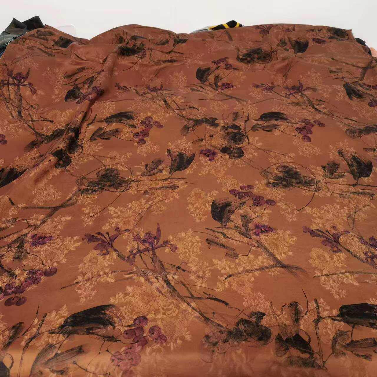 正宗香云纱布料百分百桑蚕丝提花透孔花萝高端洋装服装莨绸面料