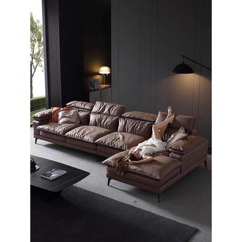 北欧轻奢极简布艺沙发客厅直排羽绒免洗科技布贵妃位转角沙发新款