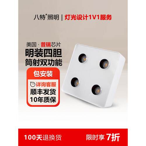 咬客厅大胆灯表面安装卧室主灯4头超薄Led射灯集成天花板安装无主