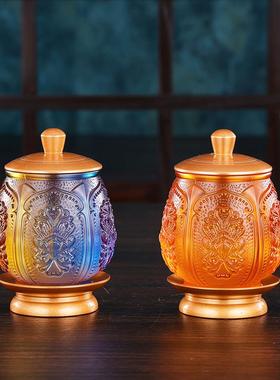 琉璃供杯莲花家用寺庙观音菩萨大小号圣水杯佛供杯净水杯佛堂用品