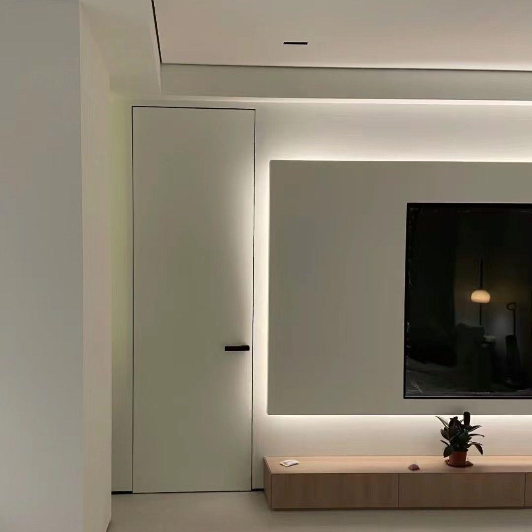 门墙一体极简隐框涂料隐形门暗门无框铝木门刷漆客厅窄边隐藏背景