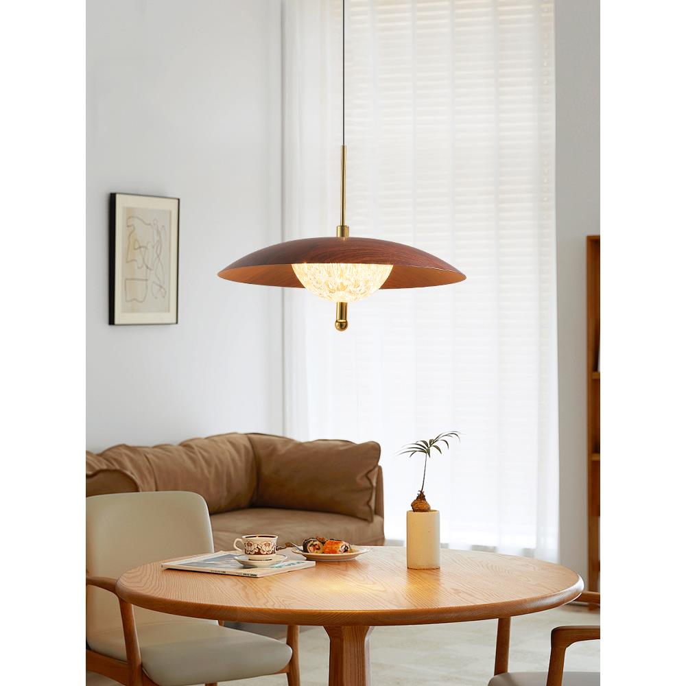 中古风床头吊灯胡桃木色可升降触摸吧台悬停法式餐桌书房餐厅吊灯