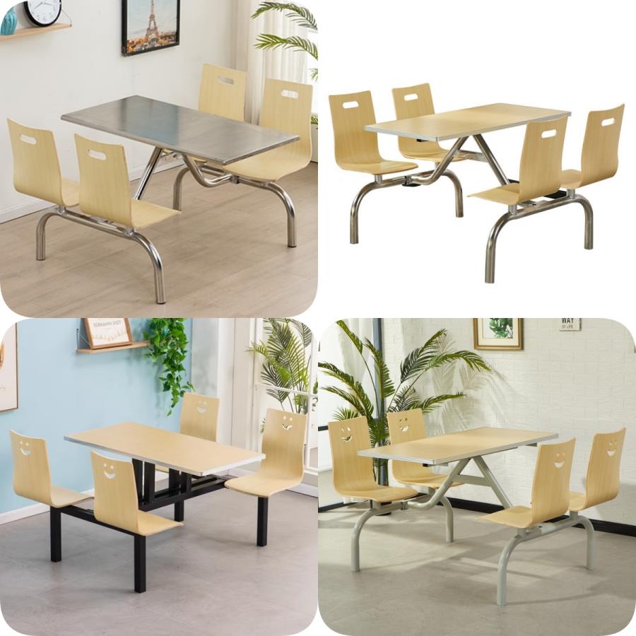 食堂餐桌椅员工饭堂不锈钢连身支架4人8人小吃店快餐桌简单经济型