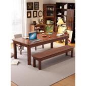 闻诺实木客厅大书桌带抽屉家用长条桌简易工作台双人学习桌多人桌