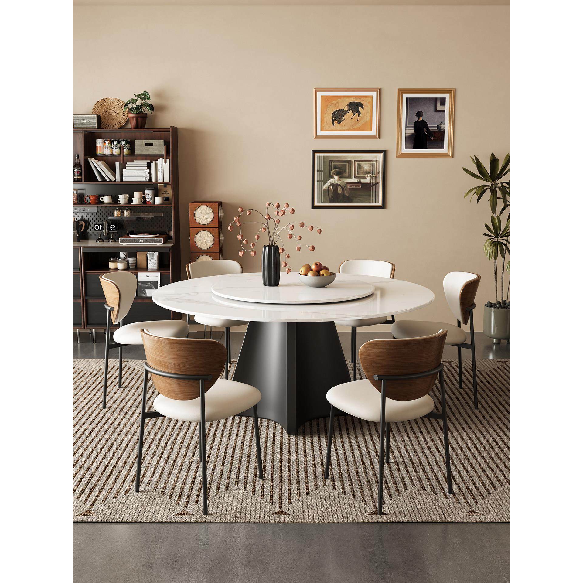 法式覆古岩板餐桌现代简约圆桌带转盘家用小户型2025新款圆形饭桌,住宅家具,岩板餐桌,淘宝优惠券,粉丝福利购,淘宝优惠卷