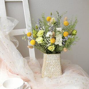 真花自然风干 干洋桔梗干 干燥花束混搭勿忘我花篮桌面摆件田园家