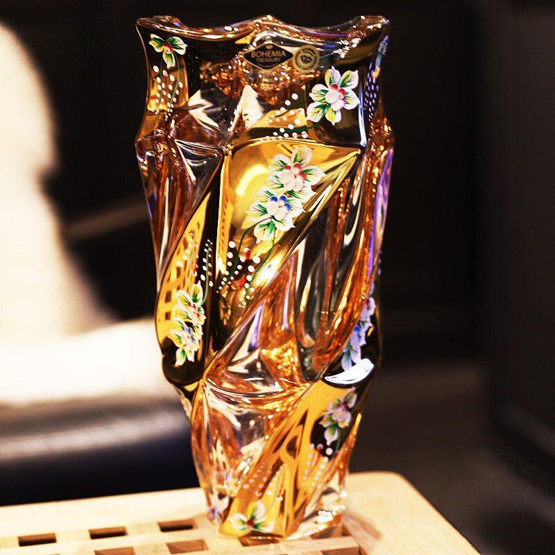 欧式水晶玻璃花瓶手工珐琅描金花瓶礼盒时尚高端送礼家居装饰摆件