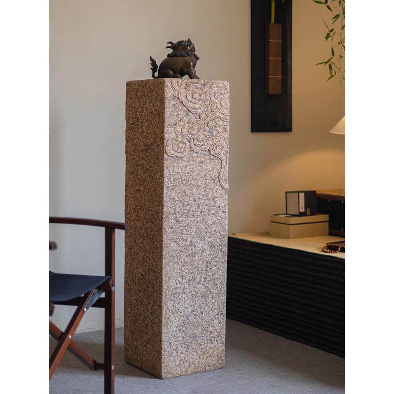 新中式落地式古色古香石柱客厅入口陈列柱民宿茶室祥云柱装饰底座