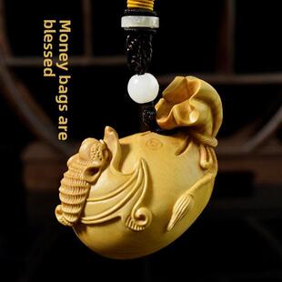 小叶黄杨木雕手把玩件福禄钱袋子文玩挂件实木工艺品代代有钱原创