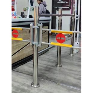 单向门超市收银台护栏手推门不锈钢立柱进出口双向闸通道禁行伸缩