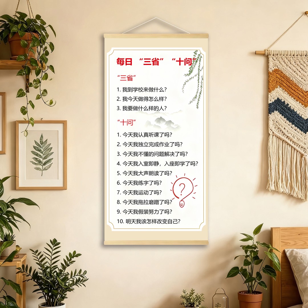 新中式每日三省十问客厅玄关挂画