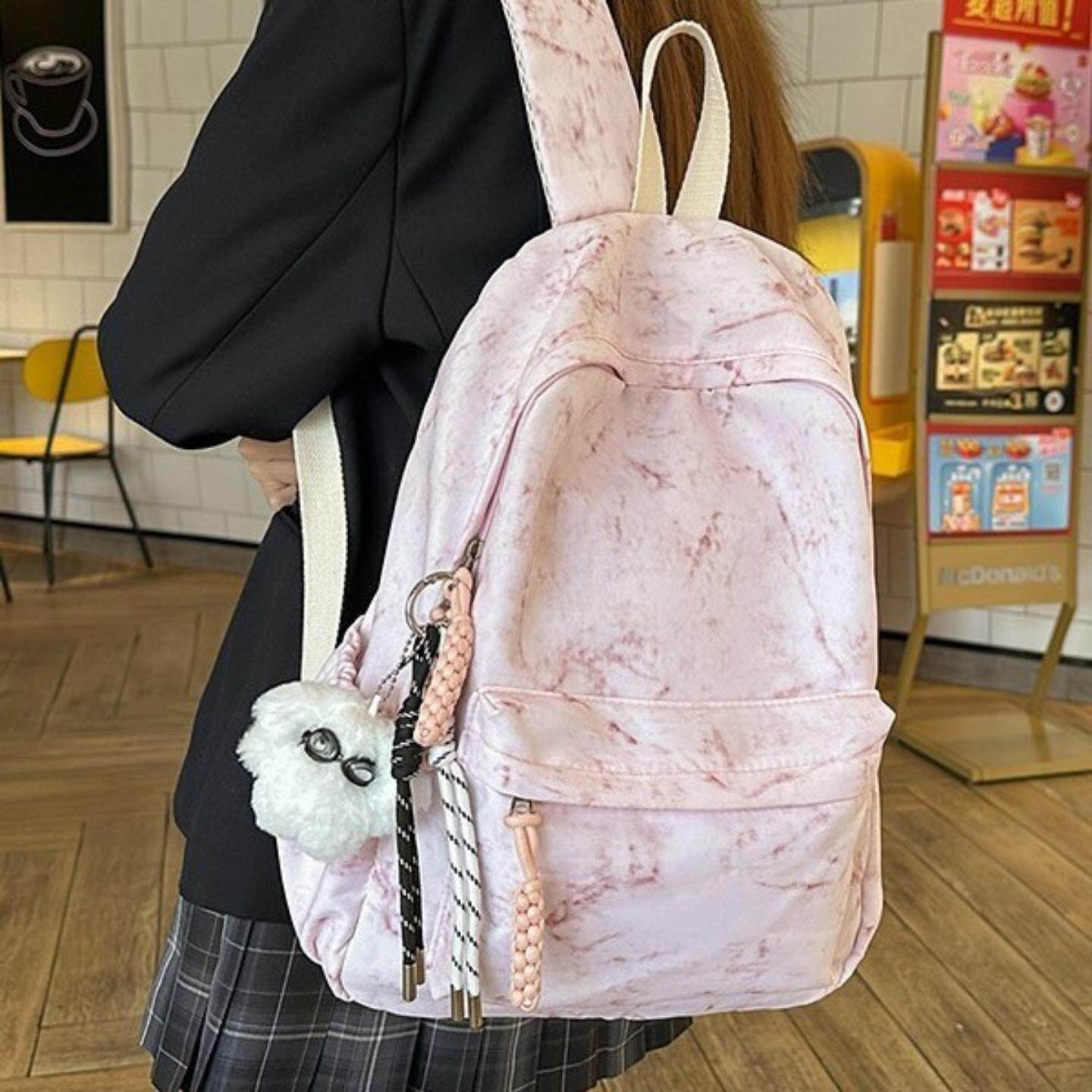 书包初中女生韩版ins简约大容量扎染背包2025新高中大学生双肩包