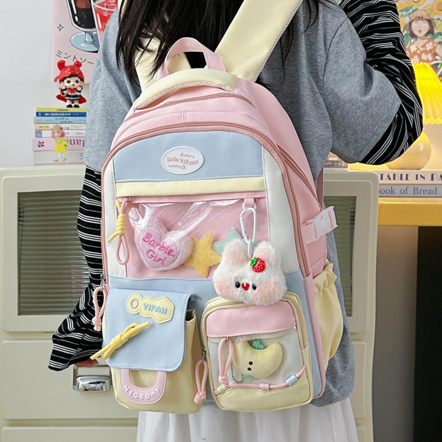 高颜值ins书包开学季初中女生高中学生双肩包大容量防水百搭背包