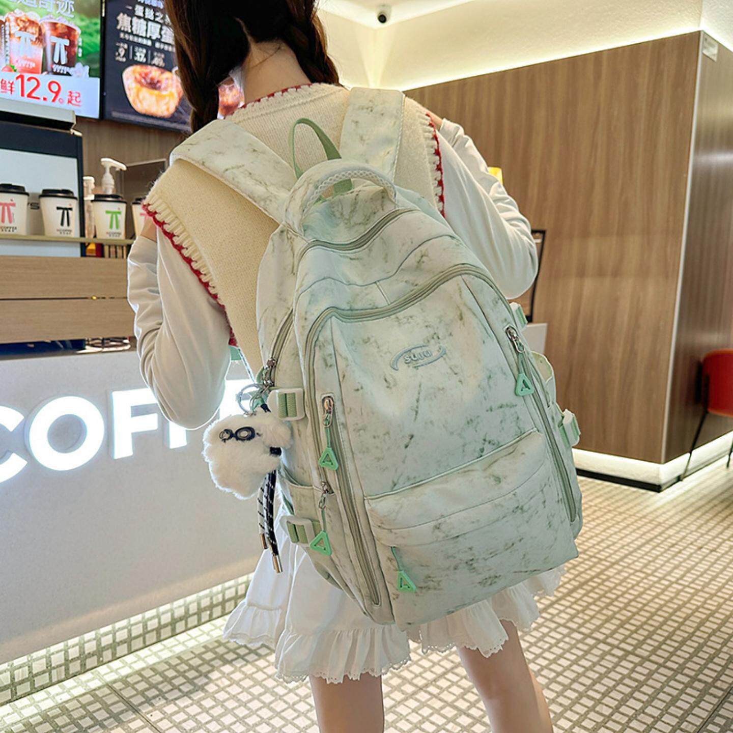 大容量校园书包女韩版初中生简约扎染高中生双肩包ins风日系背包