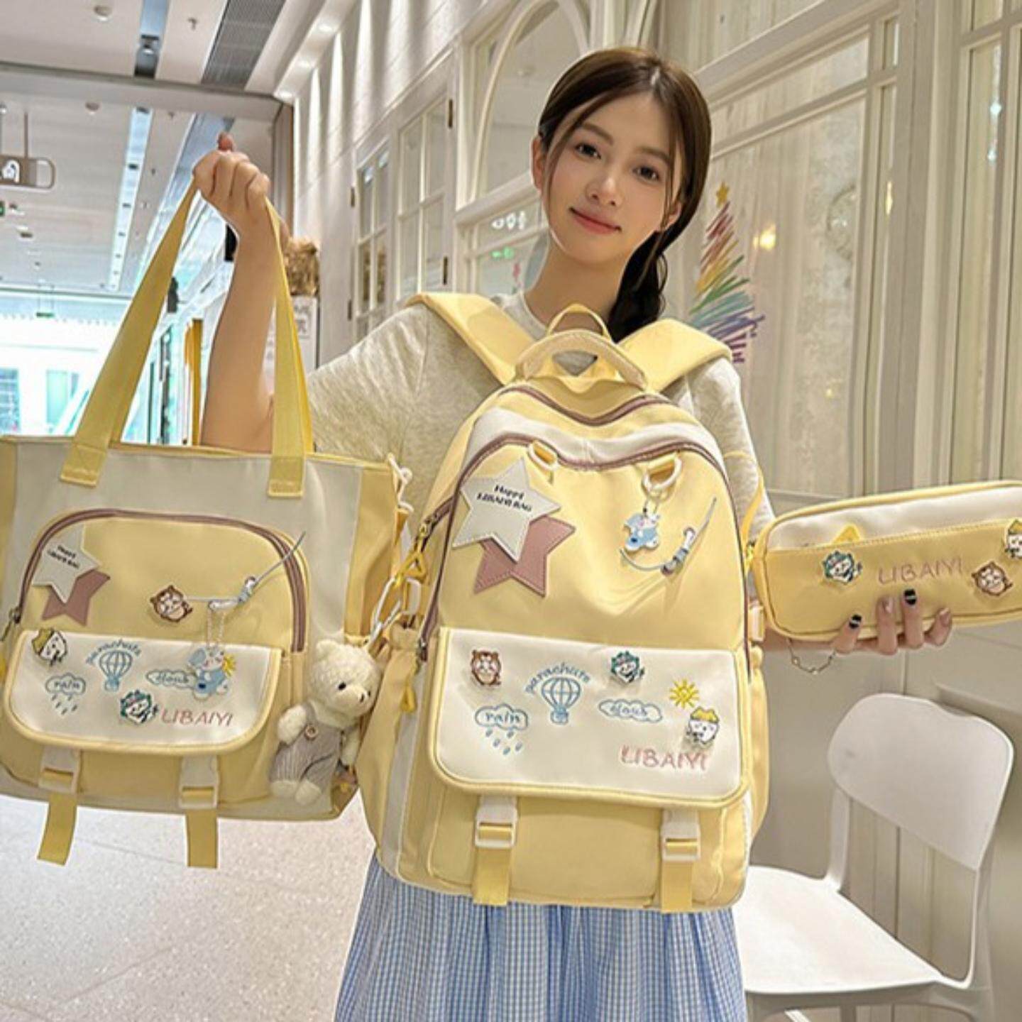 书包初中女生大容量高颜值ins风小众两件套补习袋轻便背包双肩包