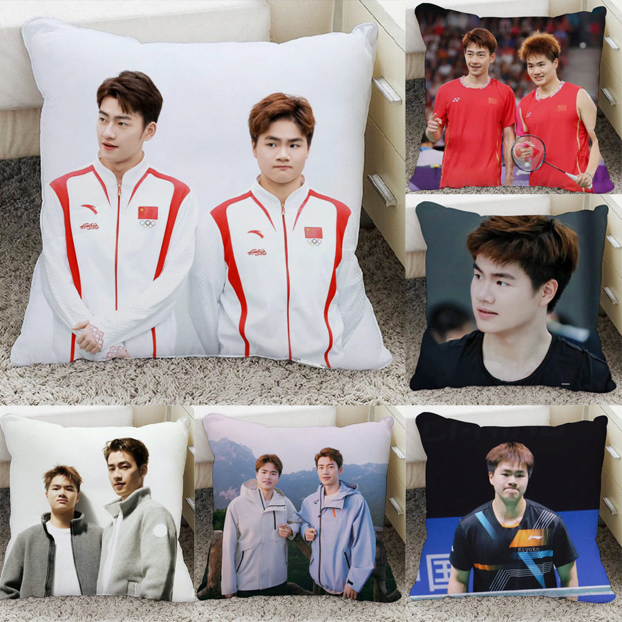 梁伟铿手办周边王昶抱枕头羽毛球运动员沙发靠枕座椅靠垫图片diy
