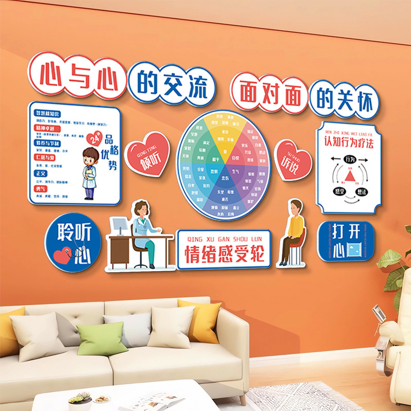 心理咨询室布置疗愈空间情绪感受轮挂图装饰画文化墙贴健康辅导室