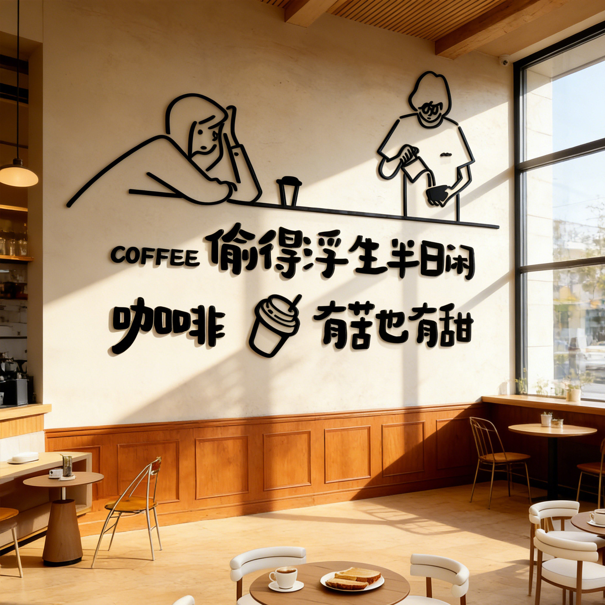 网红打卡咖啡角氛围布置奶茶店墙面壁装饰咖啡厅馆形象壁贴