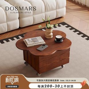 中复古风多功能茶几大司马异形花瓣茶几实木小户型可升降移动茶几
