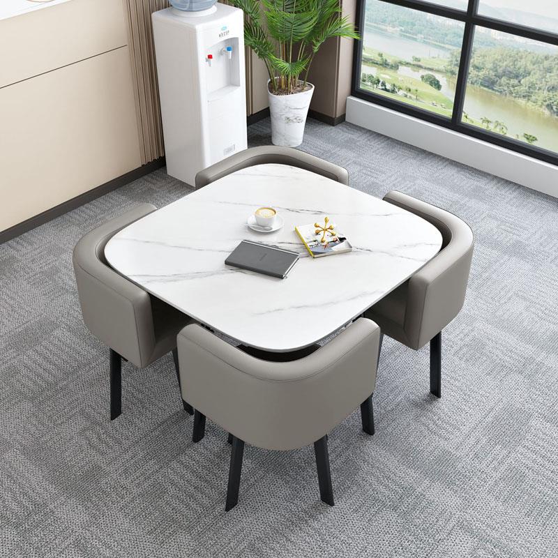 轻奢岩板洽谈桌椅组合简约会客接待桌小户型休闲甜品店餐桌椅