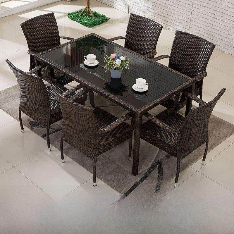 户外家具花园桌椅庭院藤编桌椅组合阳台藤椅茶几五件套彷藤餐桌椅