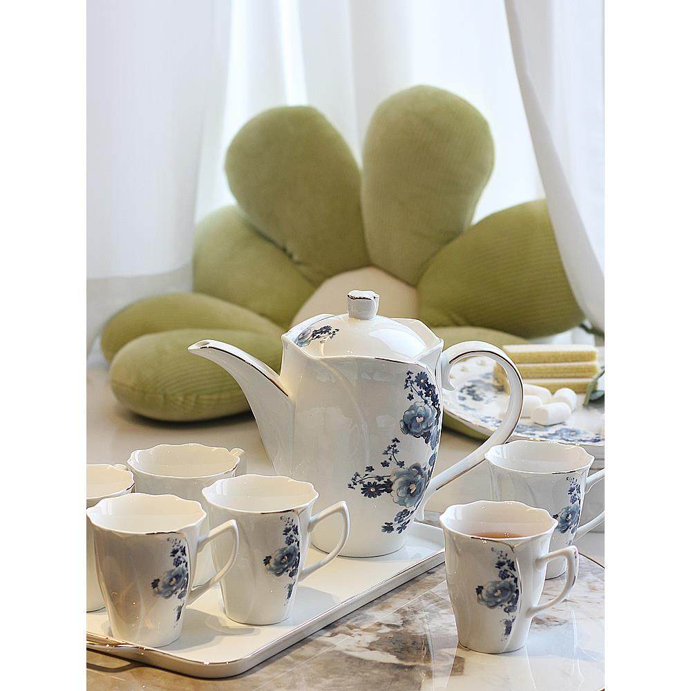 好看杯子耐热水杯家用套装轻奢客厅待客陶瓷茶杯法式水具带托盘