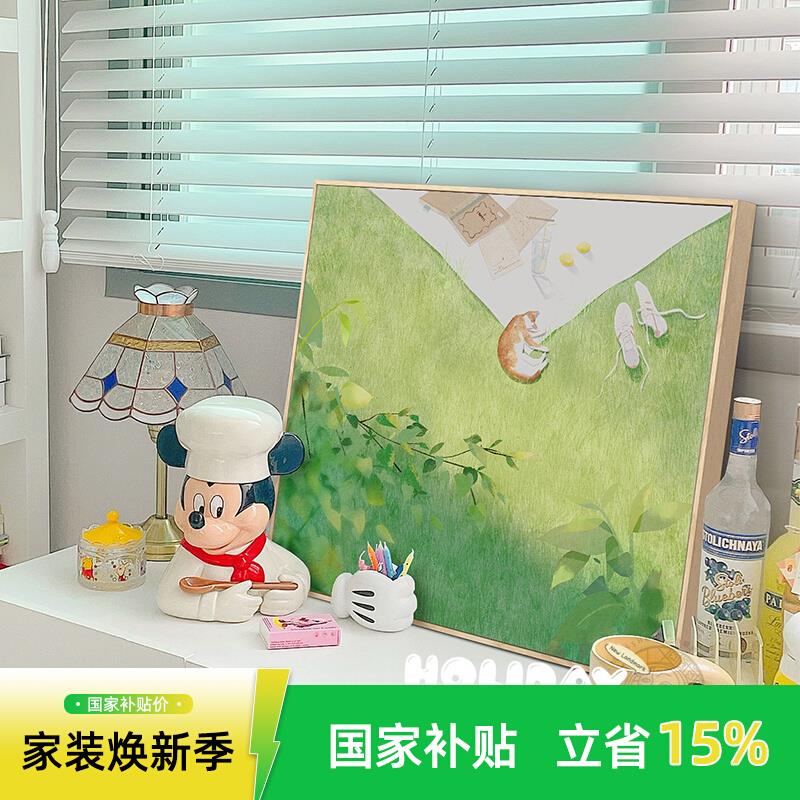 【艺术家鱼猫联名款】北欧原木风治愈客厅装饰画小清新卧室挂画猫图片